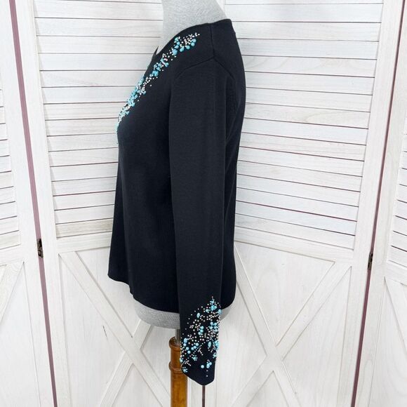 Kikit Turquoise Beaded Studs Sweater Black Medium Western - Picture 2 of 11